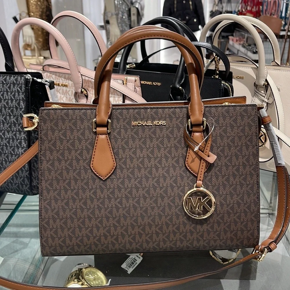 Michael Kors Sheila Medium Center Zip Satchel Bag Color: Brown NWT